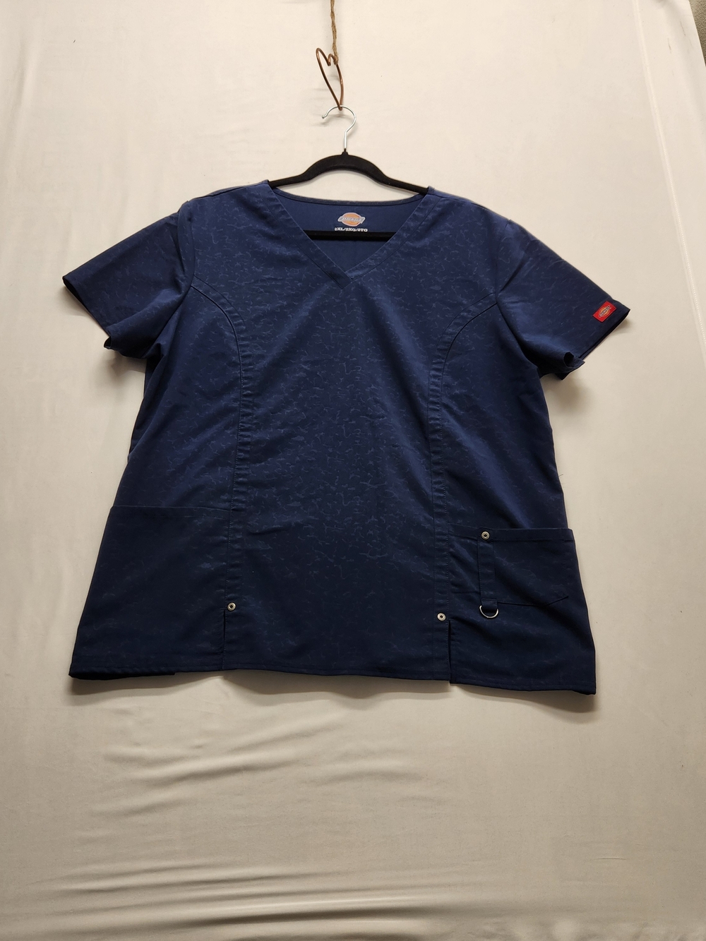 ⭐️Dickies Xtreme Stretch Scrub Top 2XL Navy Blue V-Neck Medical Uniform 